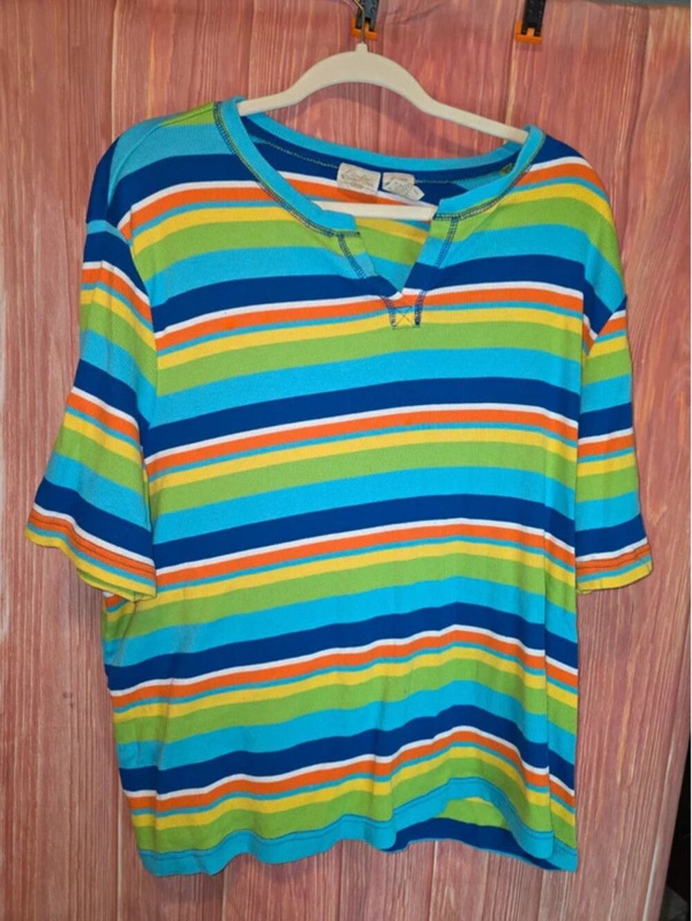 Fiorlini International Striped Ribbed Split Neck Top 26/28W Plus Size